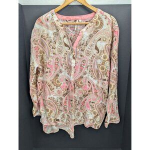 Grand & Green Pink Paisley Women Blouse Top Long Sleeve 3 Button Size XL